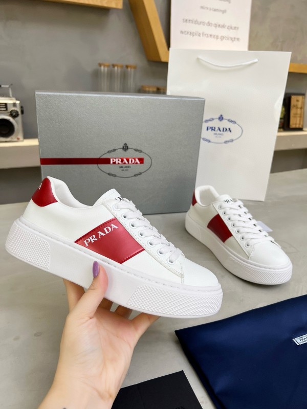 2024 Women Prada White Red Leather Sneakers MJ00310
