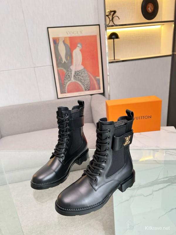2024 Women Louis Vuitton Black Leather Boots MJ00320