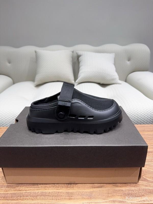 2025 Unisex UGG Black Textile Rubber Slippers Strap KFY00220(F)/KFY00230(M)