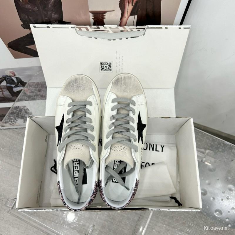 2025 Women GGDB White Black Glitter Leather Sneakers