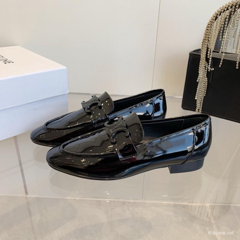 2025 Women CELINE Black Patent Leather Loafers