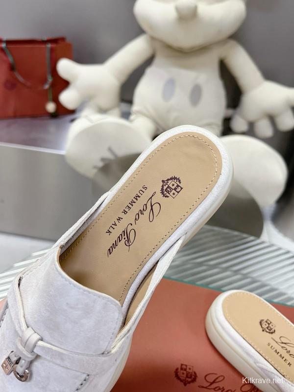 2024 Slippers Loro pianall White Suede Loafers MJ00270