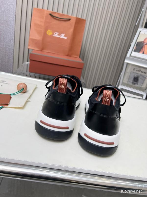 2024 Men Le Parmentier Black Leather Mesh Casual Sneakers