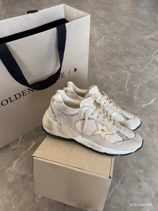 2024 Women GGDB Beige White Suede Mesh Sneakers