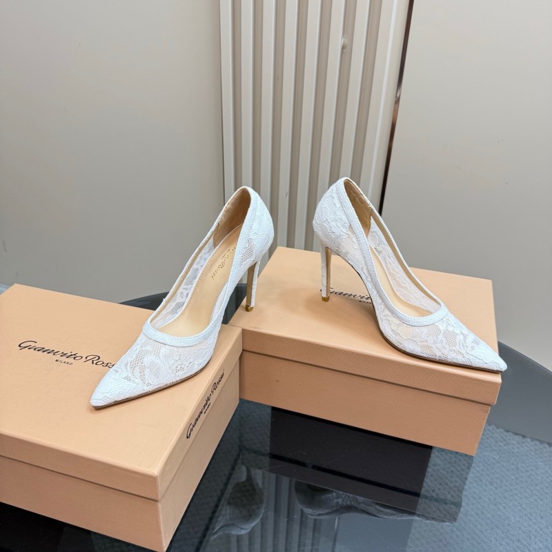 2025 Women Gianvito Rossi White Lace High Heel Shoes KFY00280