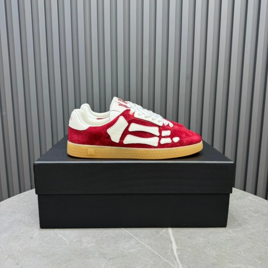 2025 Unisex Amiri Red White Suede Leather Sneakers Skeleton Pattern LY00280