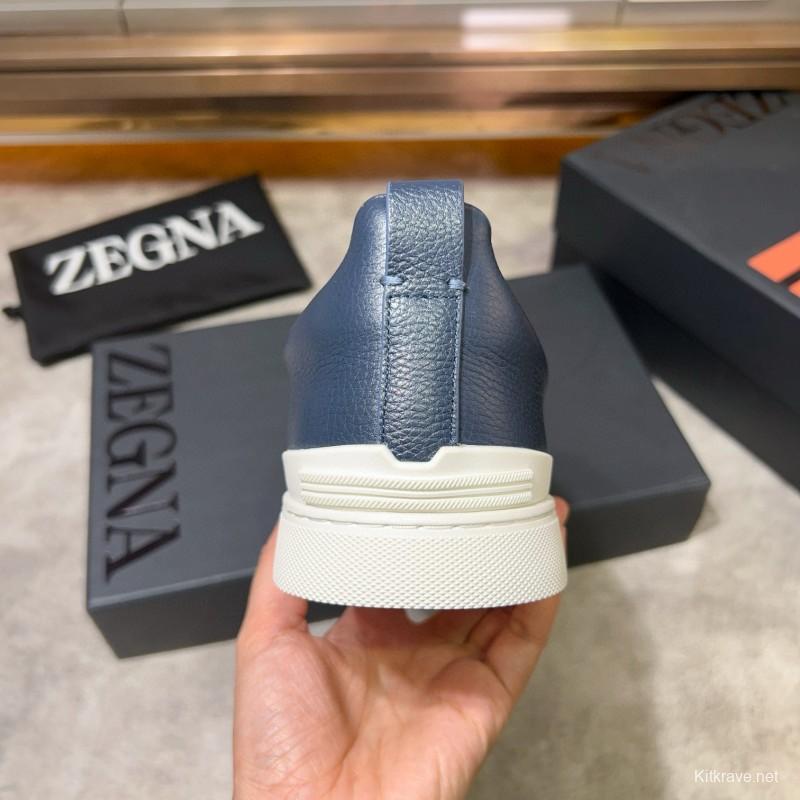 2024 Men Ermenegildo Zegna Navy Calfskin Slip-On Sneakers MJ00280