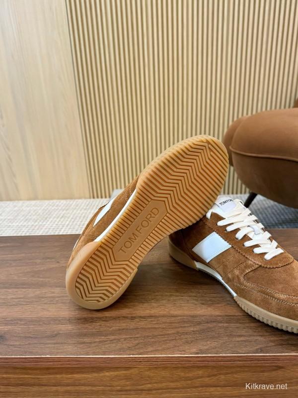 2025 Men TOM FORD Brown White Suede Leather Casual Shoes LY00360