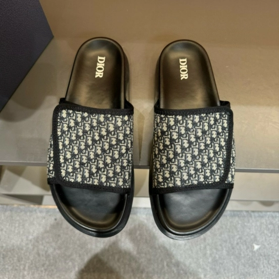 2024 Dior Black Grey Fabric Slippers MJ00180