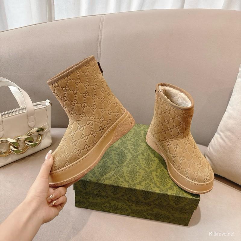 2024 Women Gucci Beige Suede Snow Boots MG00350