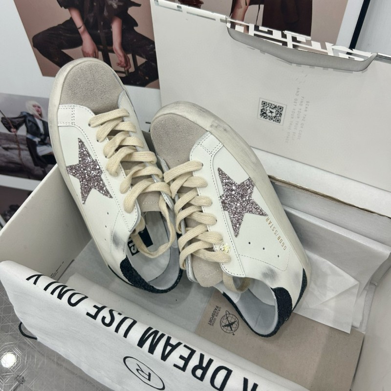 2025 Women GGDB White Black Glitter Leather Sneaker