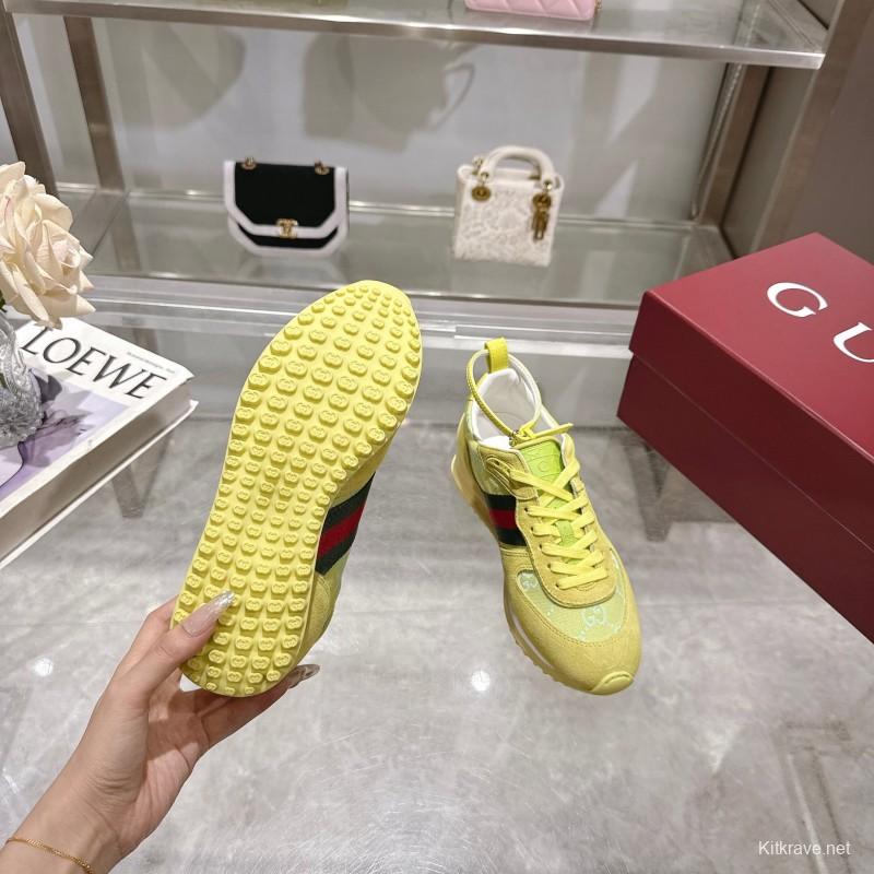 2025 Women Gucci Yellow Suede Fabric Sneakers LY00340