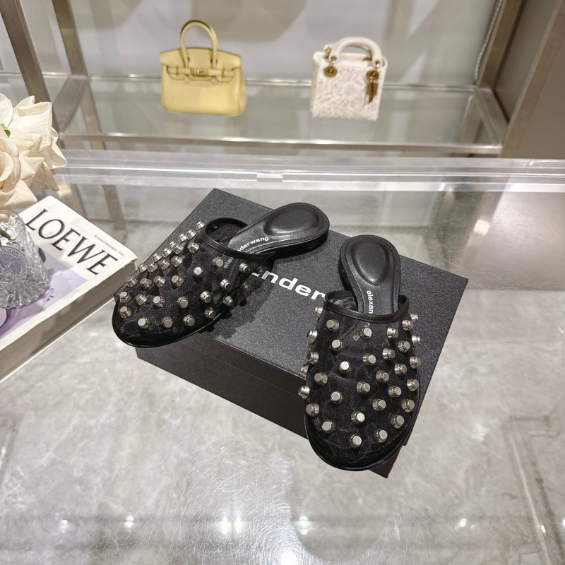 2025 Slippers Alexander Wang Black Leather Studded LY00310