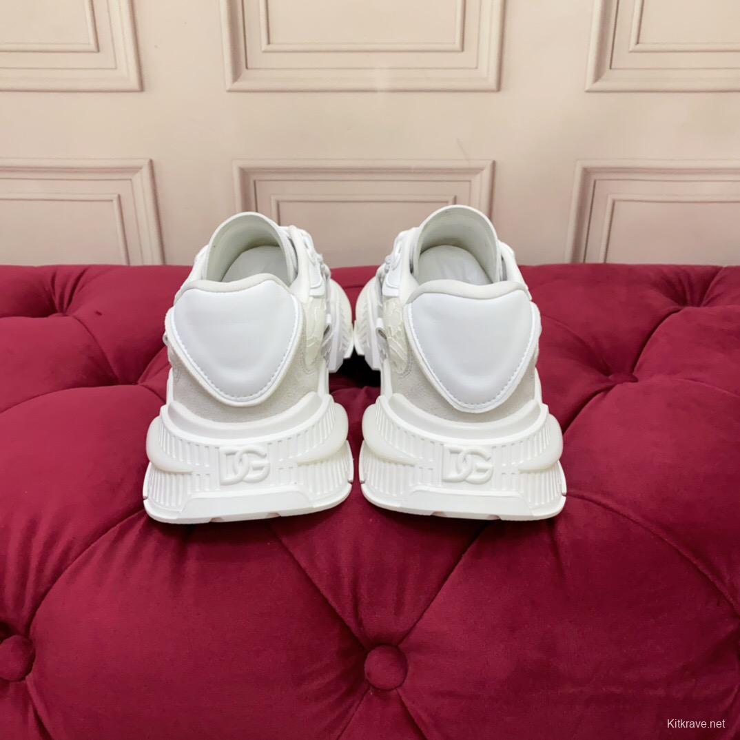 2025 Women Dolce & Gabbana White Mesh Leather Sneakers LY00340