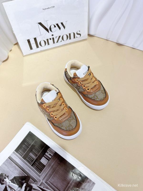 2024 Kids GG Brown Tan Leather Sneakers