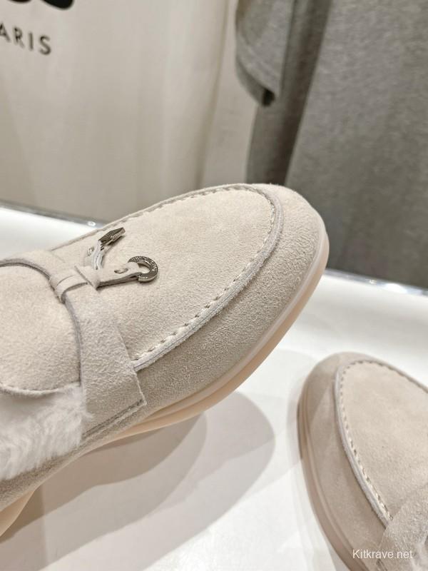 2024 Women LP Beige Suede Loafers Furry Lining MJ00300