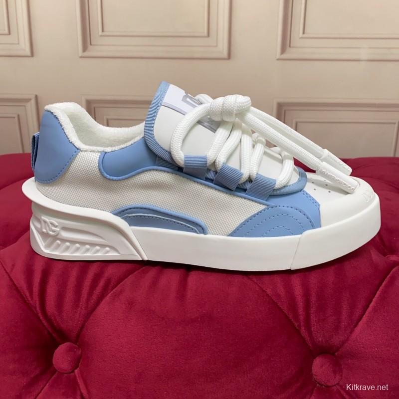 2025 Women Dolce & Gabbana White Blue Mesh Leather Sneakers