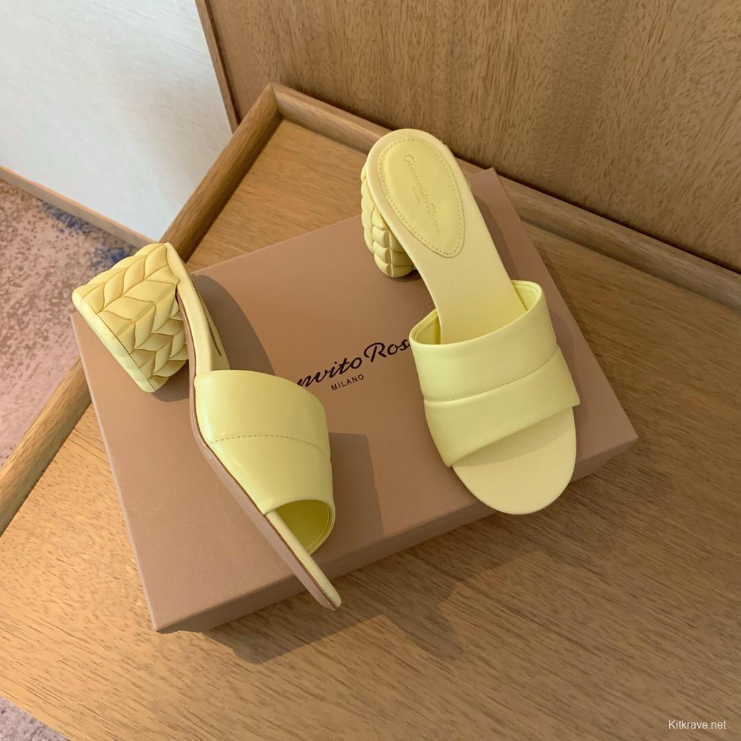 2025 Gianvito Rossi Yellow Leather Slippers KFY00260
