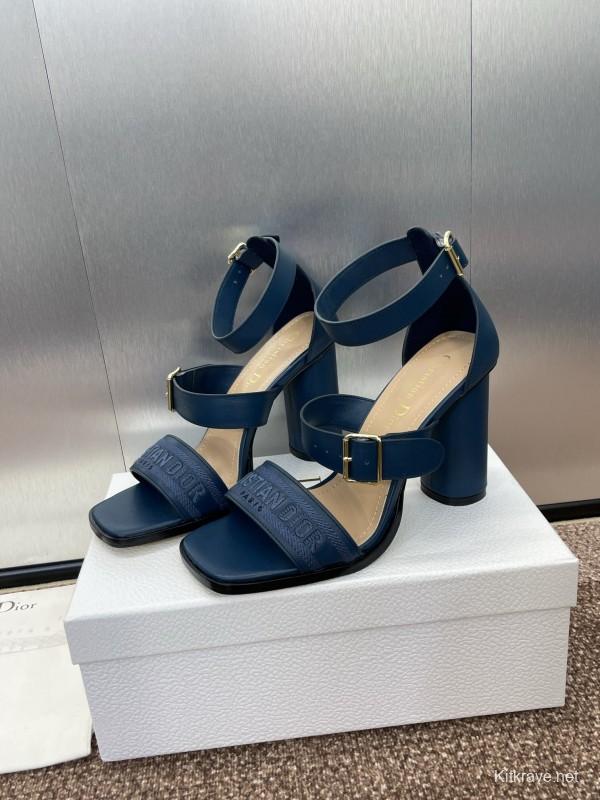 2025 Women Dior Blue Leather Suede High Heel Sandals