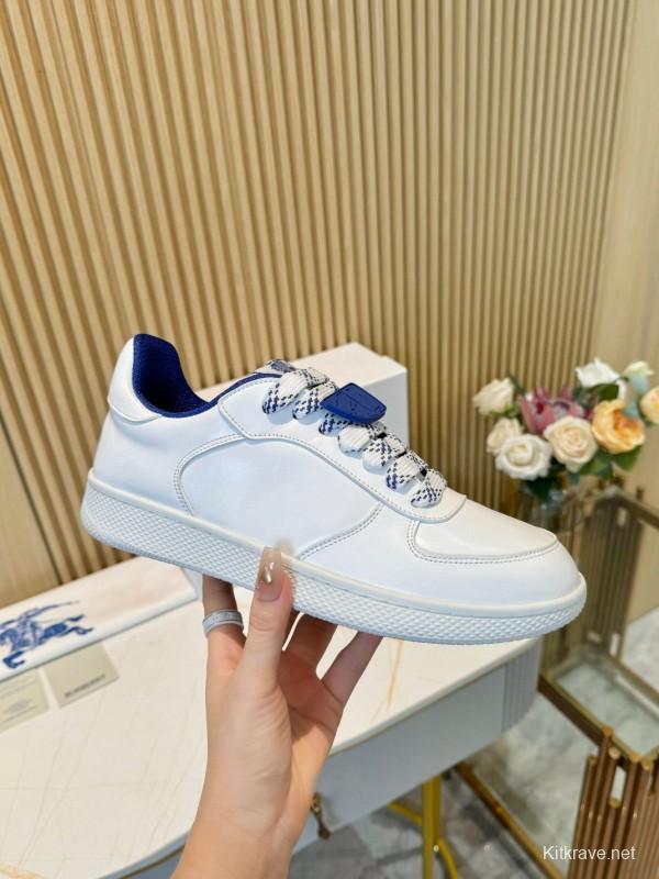 2024 Men Burberry White Blue Calf Leather Casual Sneakers MJ00330