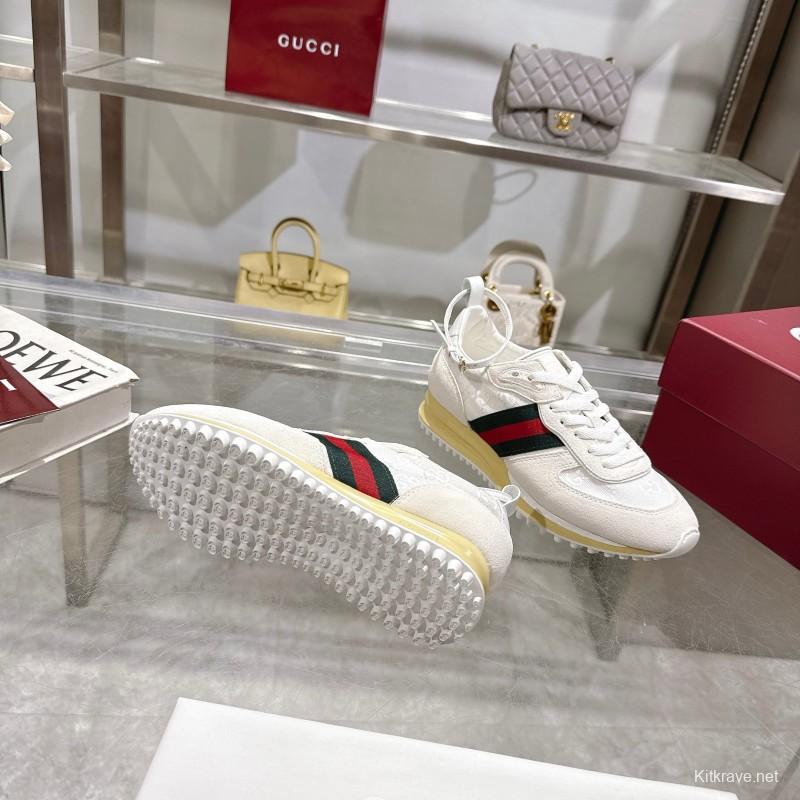 2025 Unisex Gucci White Black Red Fabric Sneakers Detachable Adjustable Ankle Strap LY00340