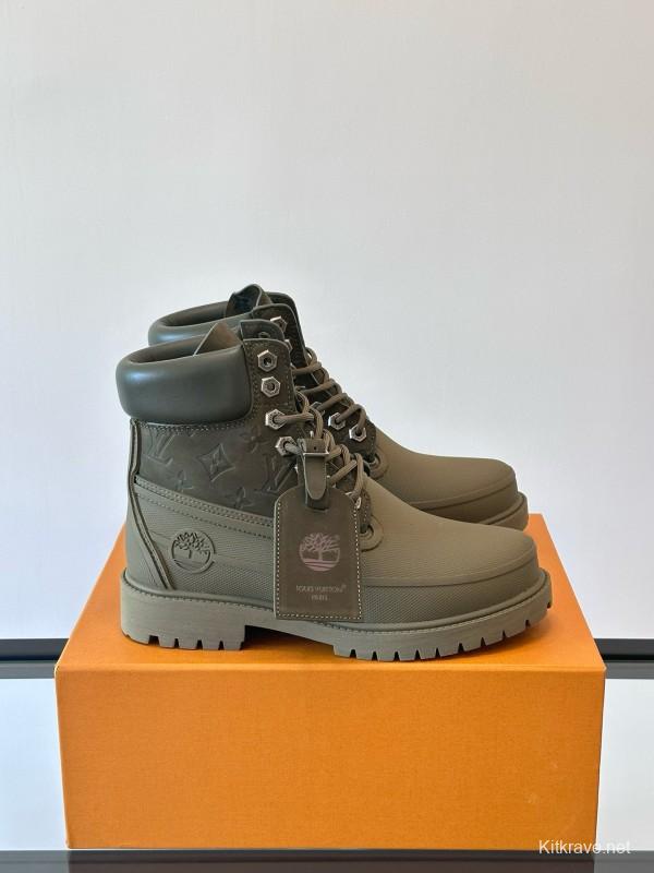 2024 Men Louis Vuitton Brown Rubber Leather Combat Boots MJ00390