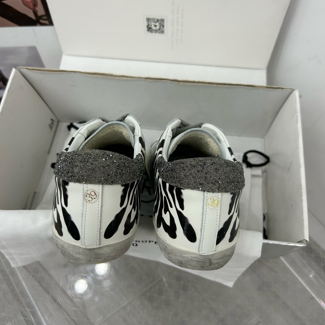 2025 Women GGDB Black White Leather Cow Print Sneakers