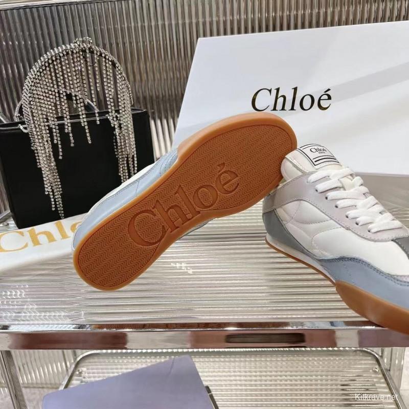 2025 Unisex Chloé White Grey Leather Casual Sneakers LY00280/LY00300
