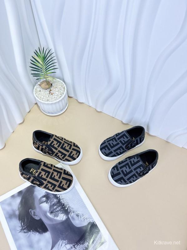 2024 Kids Fendi Black Brown Canvas Slip-On Shoes