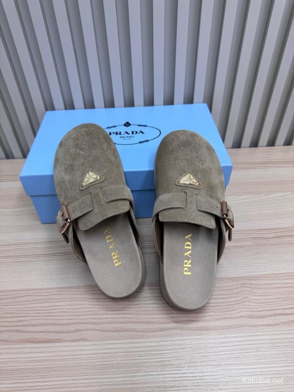 2025 Prada Grey Suede Slippers LY00280