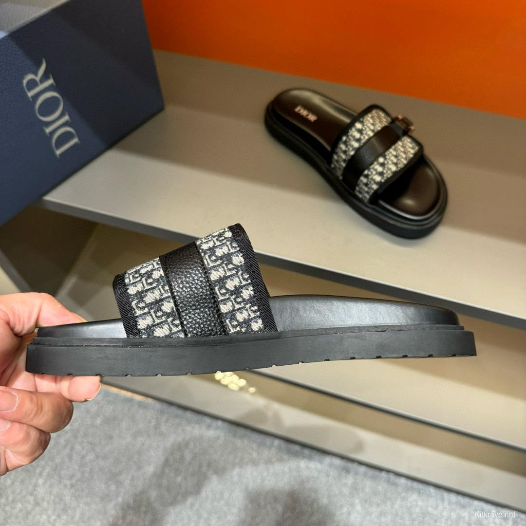 2024 Slippers Dior Black Canvas Leather Slippers MJ00190