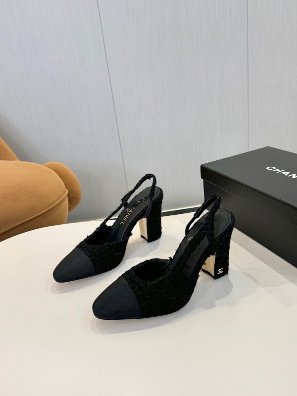 2025 Women Chanel Black Wool Leather Pumps LY00270