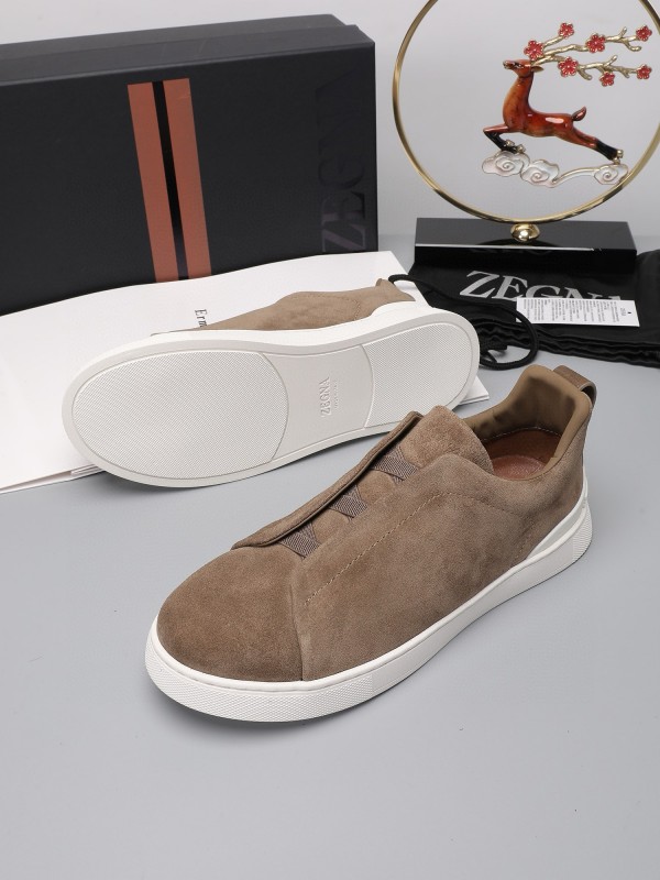 2024 Men Ermenegildo Zegna Brown Suede Sneakers MJ00240