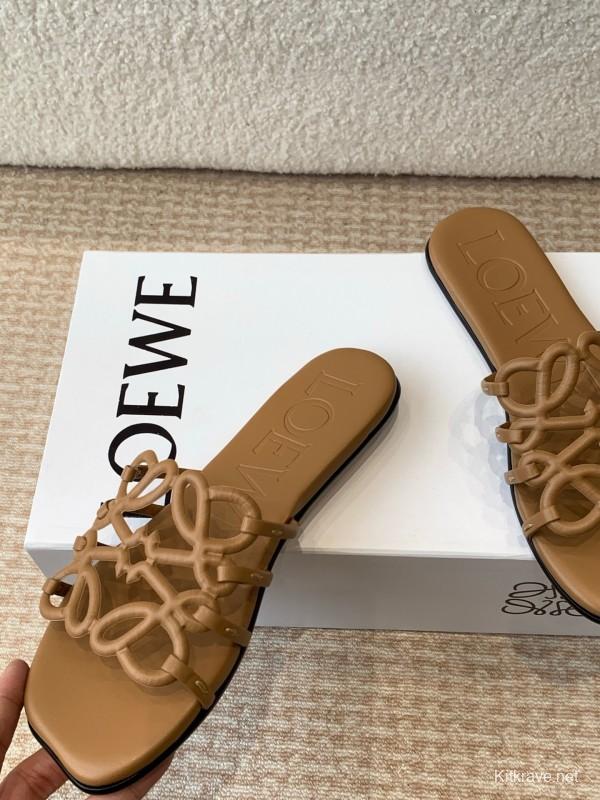 2025 Loewe Brown Leather Slippers KFY00250
