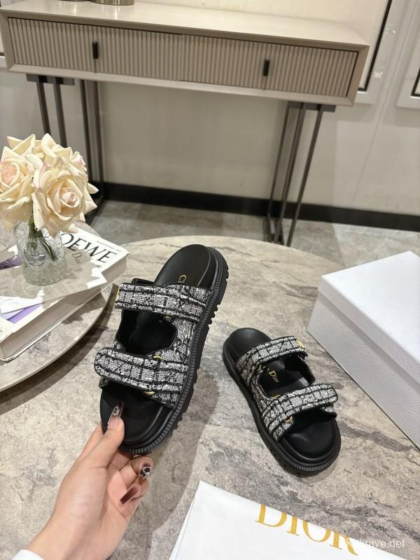 2025 Women Dior Black White Fabric Sandals KFY00300