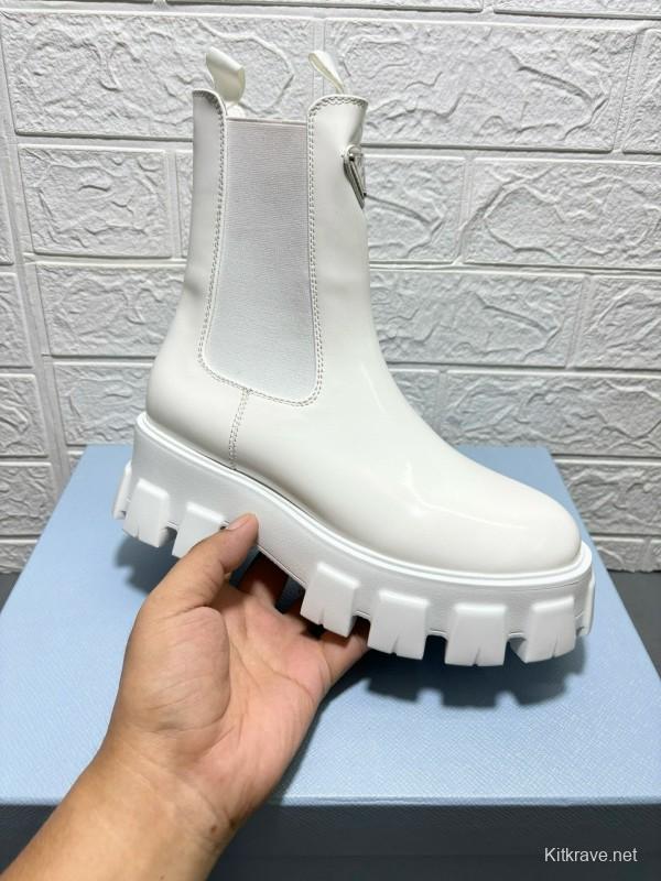 2024 Women Prada White Leather Boots MJ00380