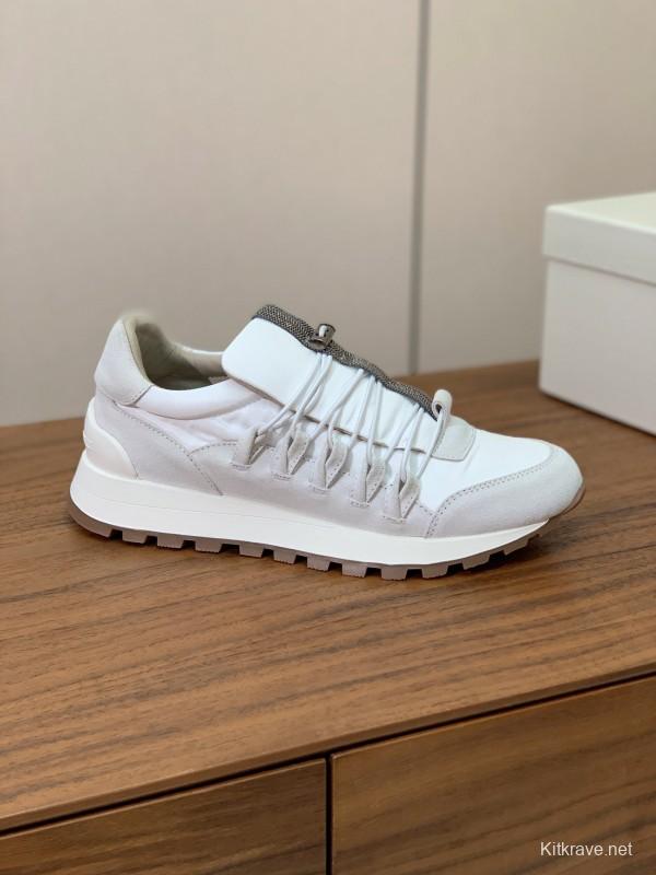 2025 Men Brunello Cucinelli White Leather Casual Sneakers