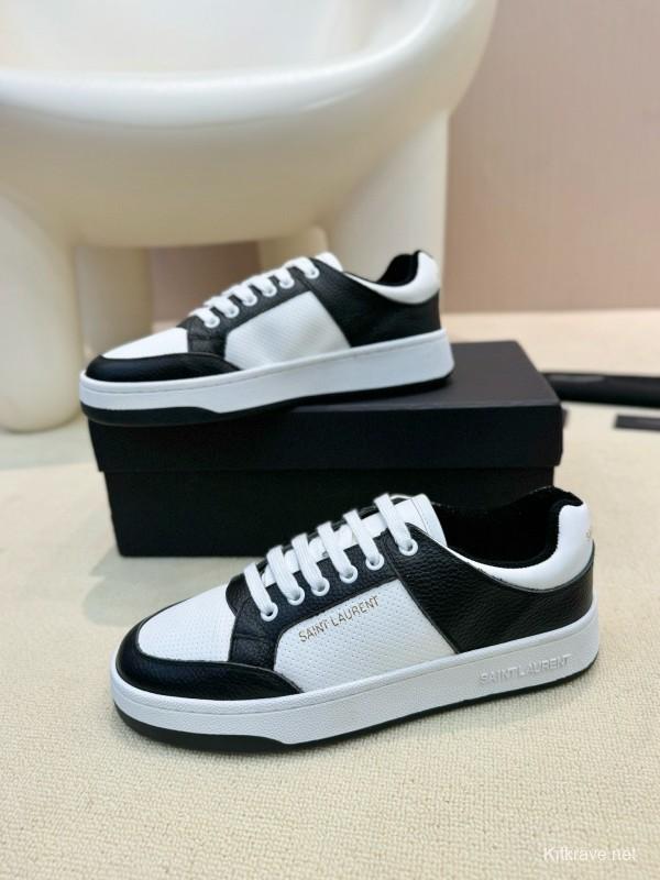 2024 Unisex Yves Saint Laurent Black White Silk Leather Sneakers MJ00350