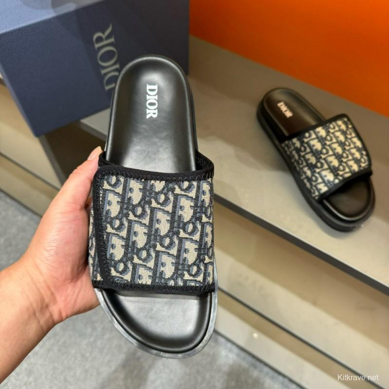2024 Slippers Dior Black Canvas Slippers MJ00180