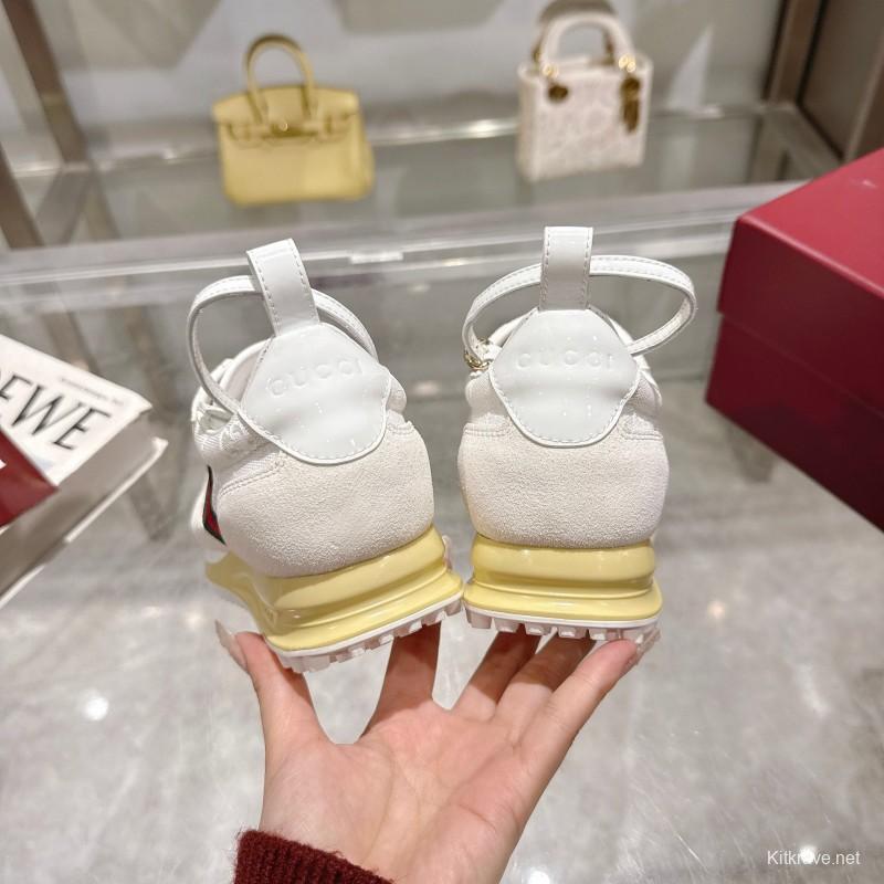 2025 Unisex Gucci White Black Red Fabric Sneakers Detachable Adjustable Ankle Strap LY00340