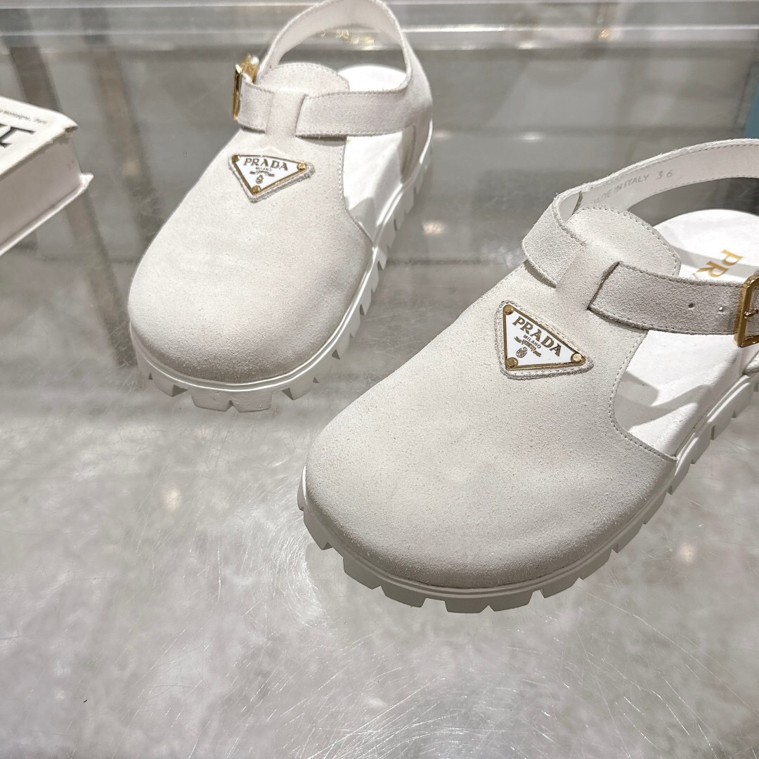 2025 Women Prada White Suede Sandals LY00270