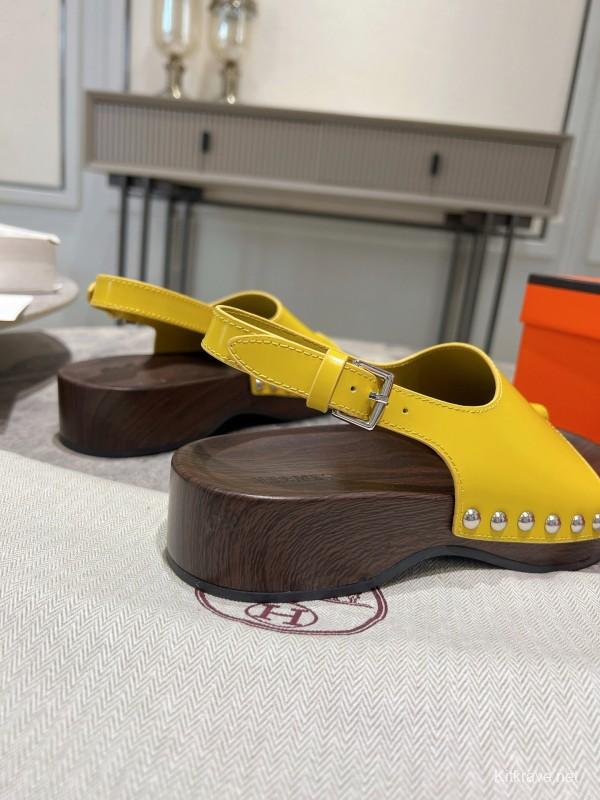 2025 Women Hermès Yellow Leather Sandals