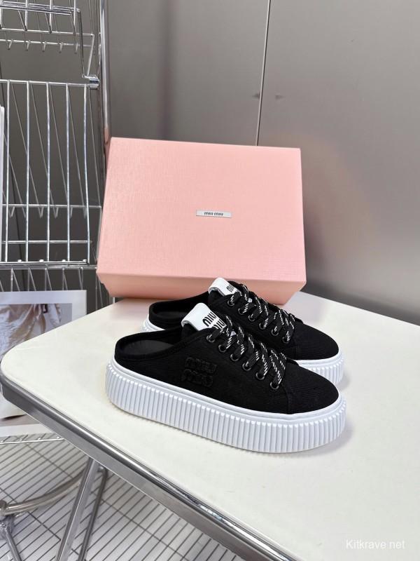 2025 Women Miu Miu Black Canvas Sneakers LY