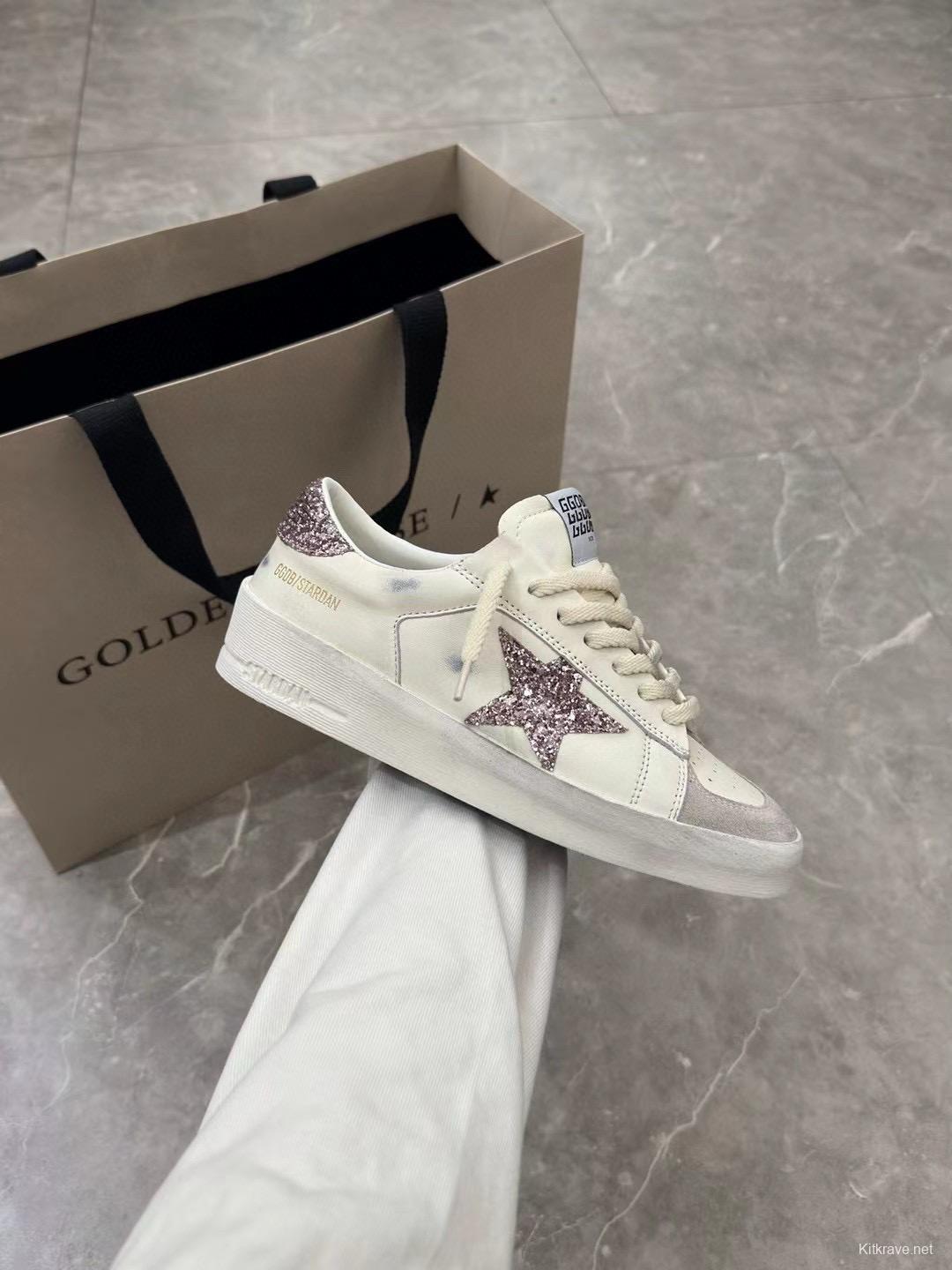 2024 Unisex GGDB White Pink Glitter Leather Suede Low Top Sneakers
