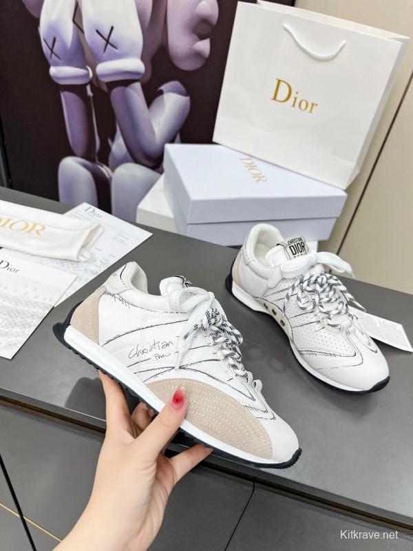 2025 Women Dior White Beige Leather Suede Sneakers KFY00290