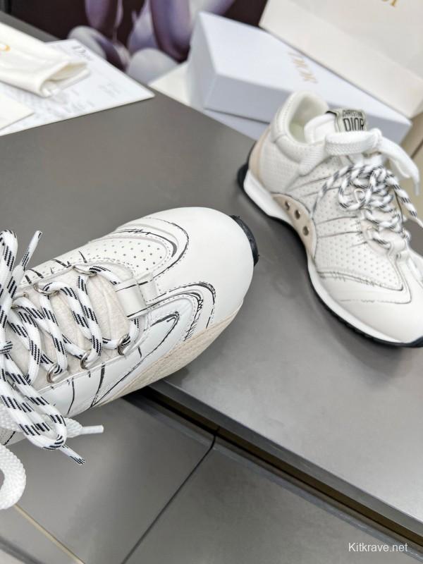 2025 Women Dior White Beige Leather Suede Sneakers KFY00290