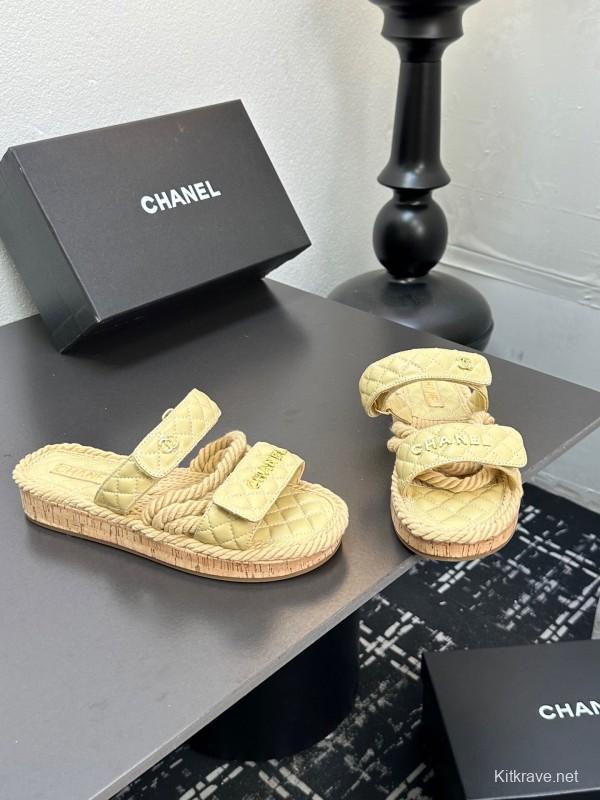 2025 Slippers Chanel Yellow Fabric Rope Slides