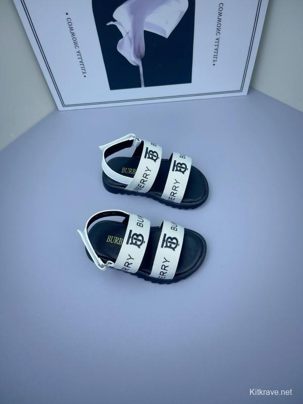 2025 Kids Burberry White Black Leather Sandals