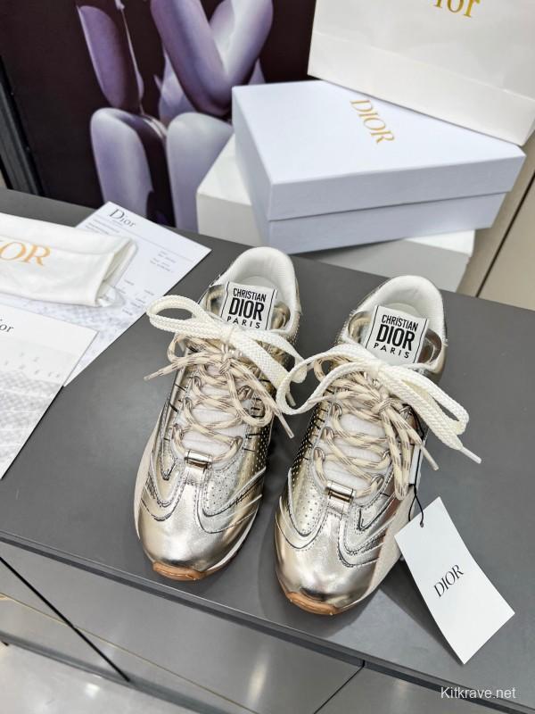 2025 Women Dior Silver Leather Suede Sneakers