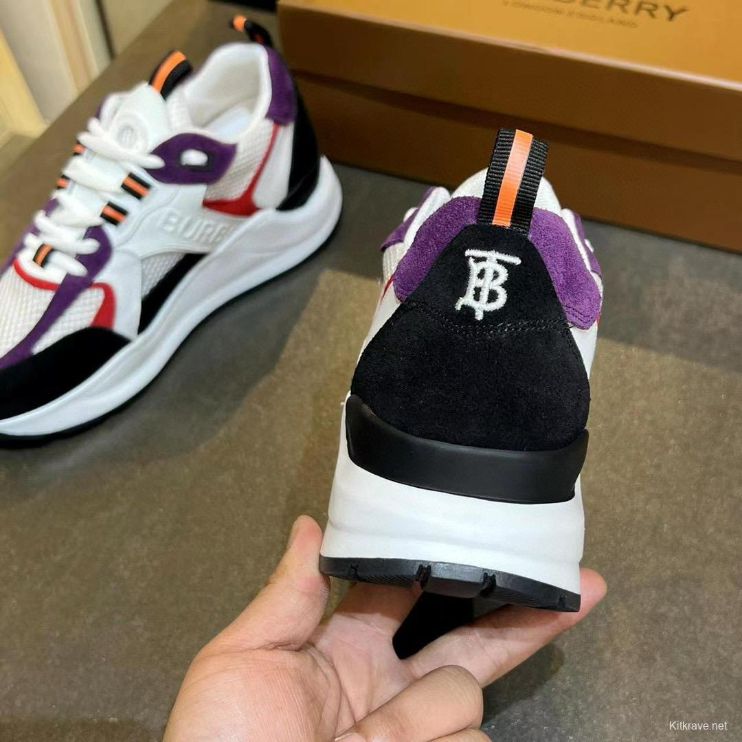 2025 Unisex Burberry Black White Red Purple Suede Leather Mesh Chunky Sneakers MJ00380